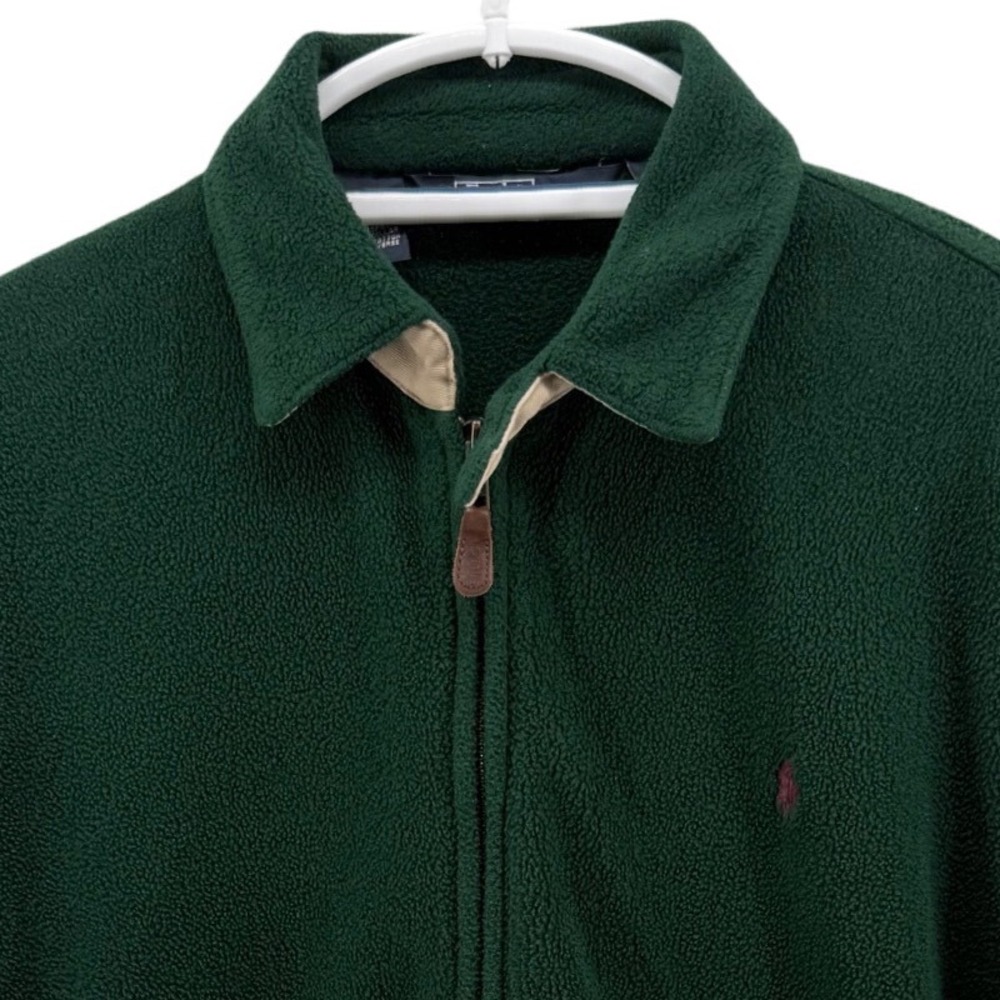 Polo Ralph Lauren Green Full Zip Fleece Jacket Red Pony Made in USA S VTG 90s